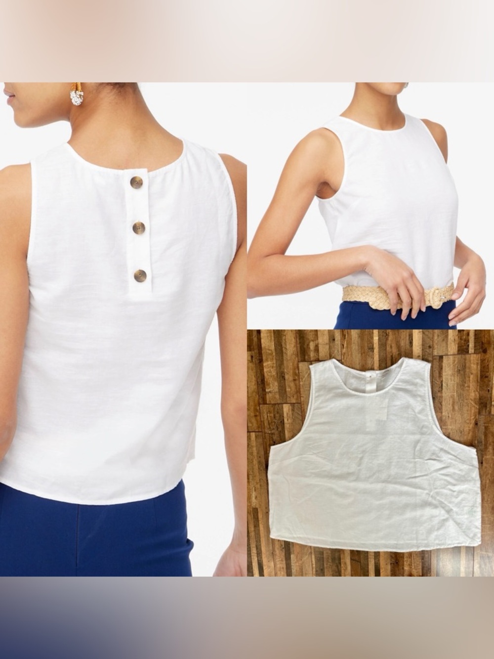 J. Crew Factory Linen Blend Button Back Shell Tank Top White Sz 2X